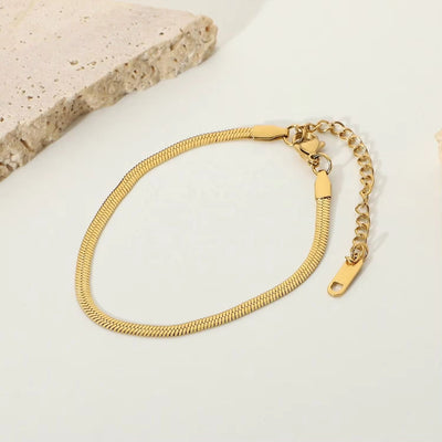 Simple 3MM Snake Chain Bracelet18K Gold Plated Stainless Steel Flat Snake Chain Bracelet for Women