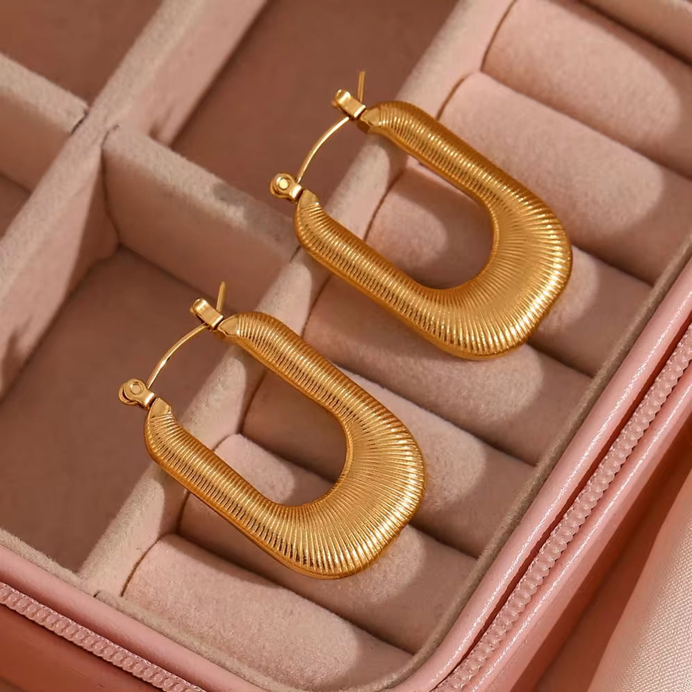 Drop Shipping 2023 Texture U Shape Hoop Earring Gold Plated Stainless Steel Jewelry Making Supplies