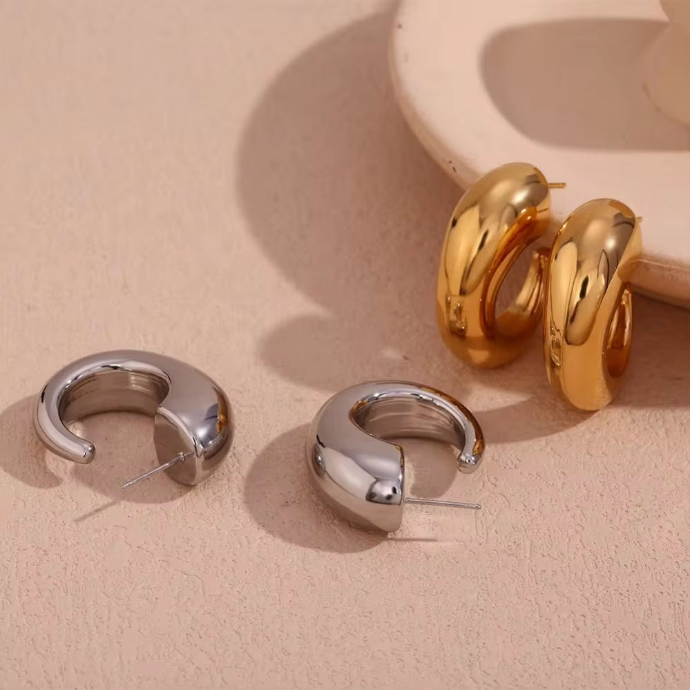 New Arrival Hollow Hoop Earrings Gold Plated Jewelry Stainless Steel Gold Hoop Earrings