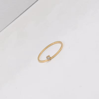 18K Gold Plated No Fade & Waterproof Minimalist Unilateral Dainty Fine Zirconia Stainless Steel Ring for Women