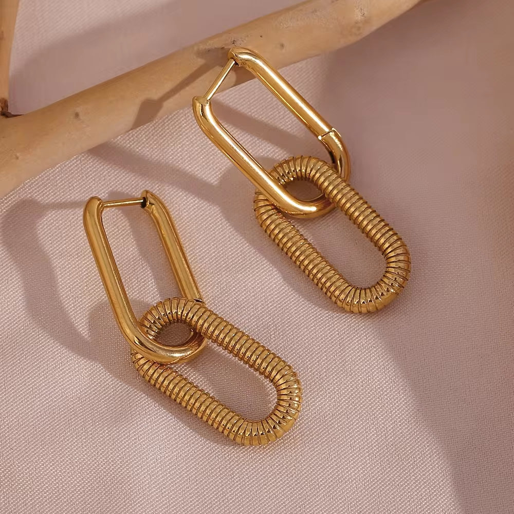 Minimalist 18K Gold Plated Stainless Steel Paper Clip Drop Earrings Statement Earings Jewelry Women