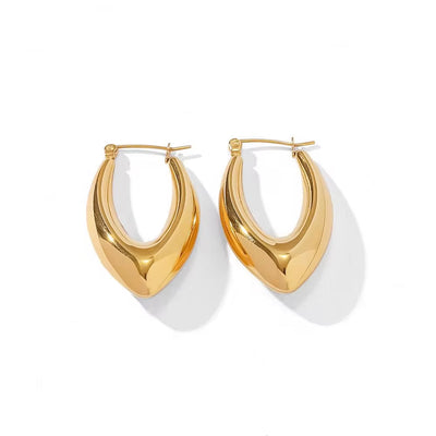 18K Gold Plated Stainless Steel French Big Statement Simple Mirror Polished Hollow Hoop Earring