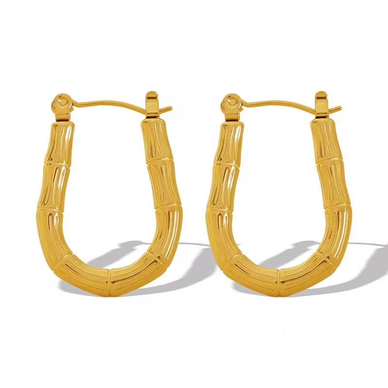 JEWELRY EH172 French Bamboo Curved Earrings Buckle Stainless Steel U Shape Earrings Hoop Daily Hundred Earrings