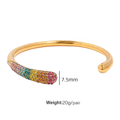 JEWELRY SZ25-6 Fashion Colorful Rhinestone Bracelet Senior Sense Imitation Pearl Bangle Stainless Steel Plated 18K Gold