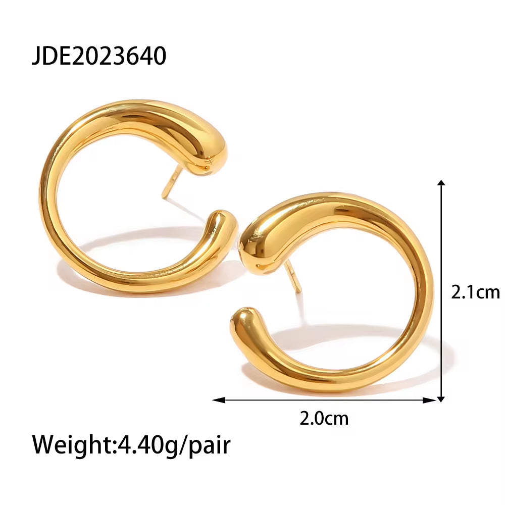 New Trendy 18K Gold Plated Stainless Steel CC Shape Zircon Pearl Inlaid Earring Circle Earring Jewelry Festival Gift