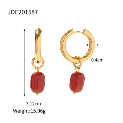 Natural Agate Stone Charm Earrings Jewelry Gold Plated Stainless Steel Crystal Hoop Earrings for Women