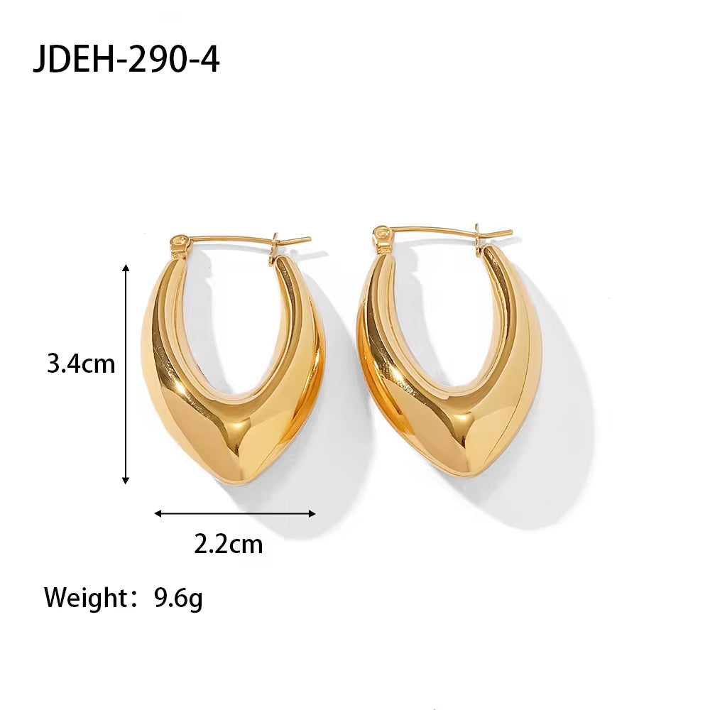 18K Gold Plated Stainless Steel French Big Statement Simple Mirror Polished Hollow Hoop Earring