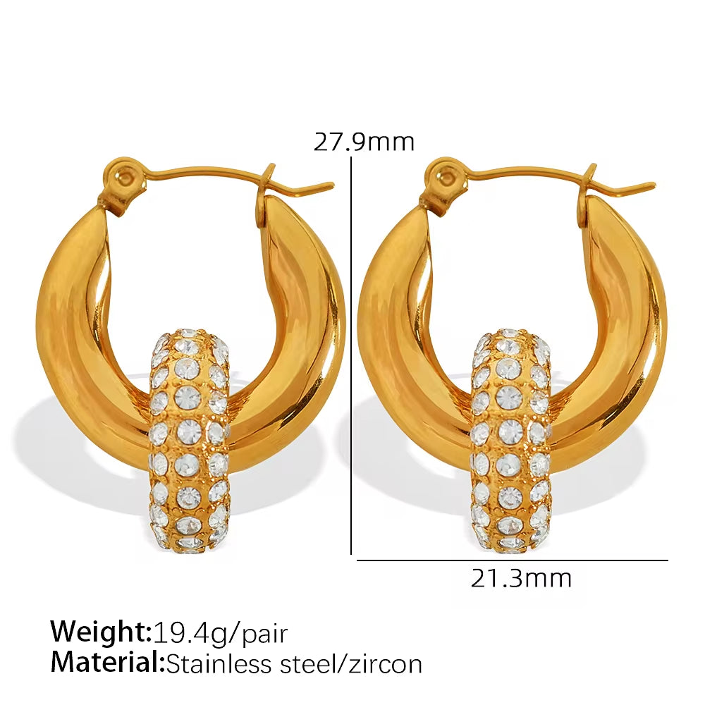 JEWELRY Exaggerated Geometric Circle Jewelry with Diamonds Circle Dangles Stainless Steel Gold Plated Earrings