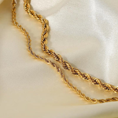 Dainty PVD 18K Gold Plated Twisted Rope Unisex Chain Necklace Hip Pop Custom Jewelry for Daily