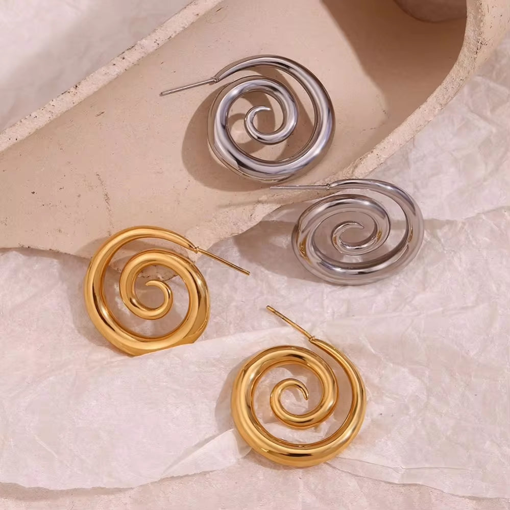 Winding Gold Plated Jewelry Stainless Steel Stud Earrings for Women Statement Jewelry Gifts Idea