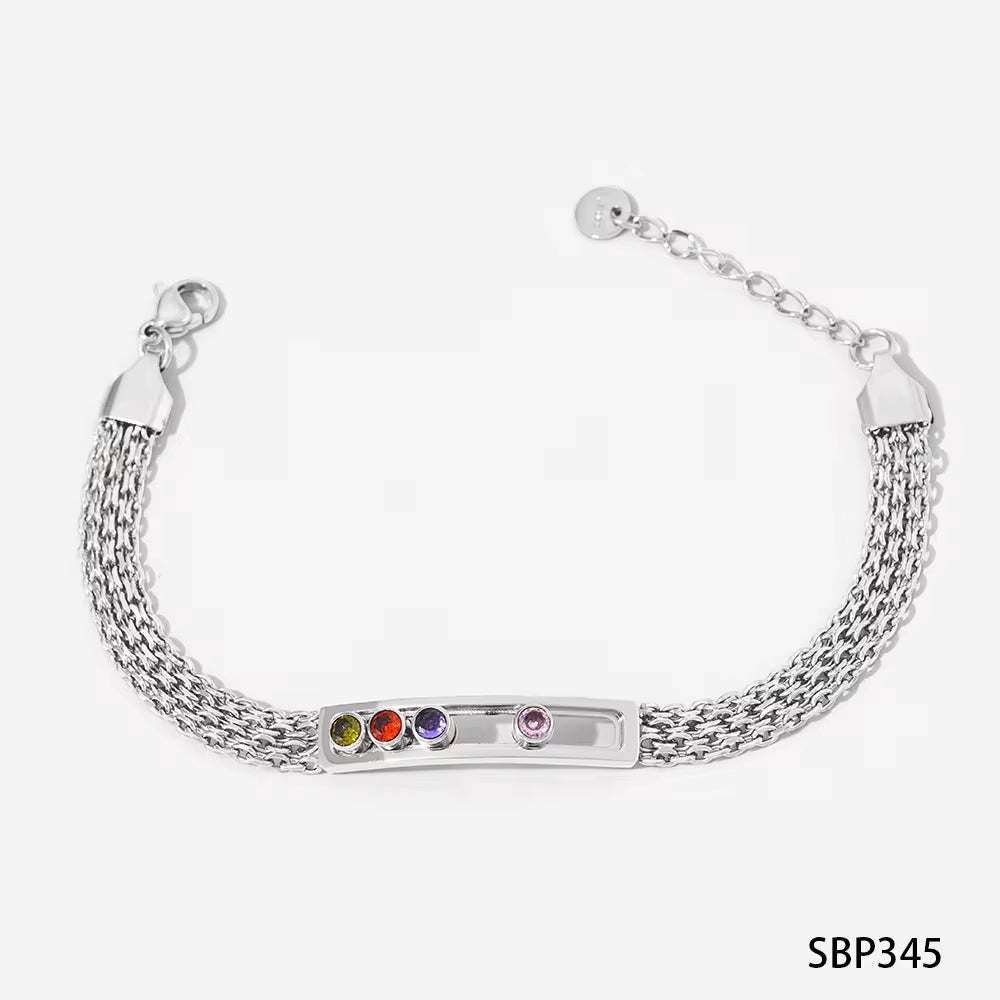 Vintage Waterproof Sliding Crystal Zircon Bracelet Tarnish Free Stainless Steel Fashion Jewelry Mesh Chain Bracelets Women