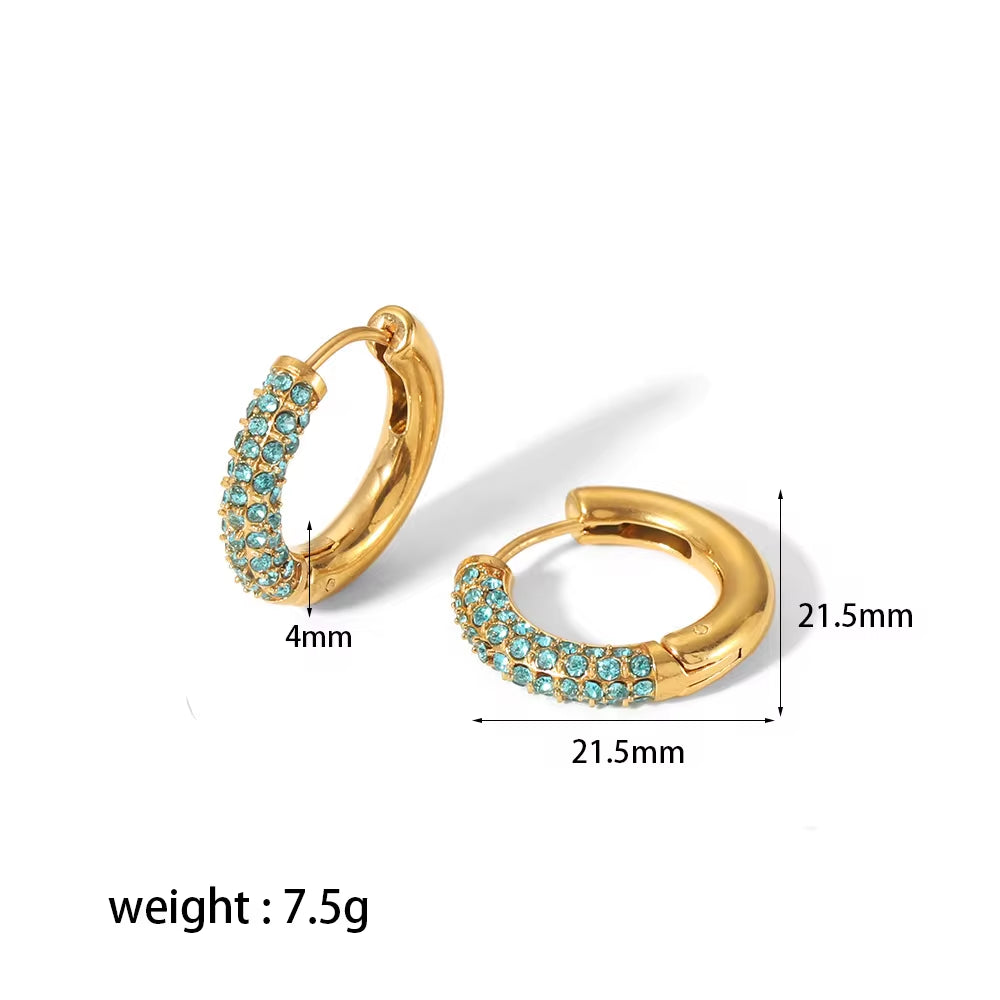 Non Tarnish 18K Gold Plated Simple Ins Micro Zirconia Pave Stainless Steel Huggie Earrings Trendy Jewelry FJE0139