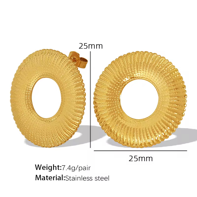 JEWELRY EH176 Exaggerated Titanium Steel Stainless Steel 18K Line Radial Design Circle Earrings for Women