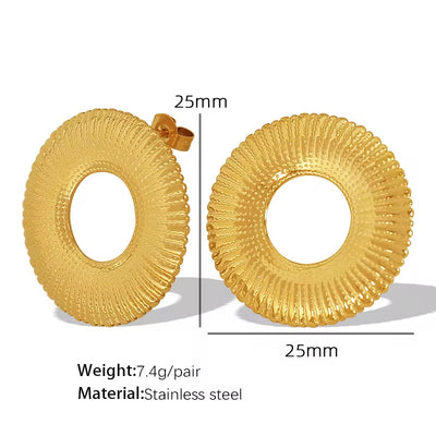 JEWELRY EH176 Exaggerated Titanium Steel Stainless Steel 18K Line Radial Design Circle Earrings for Women