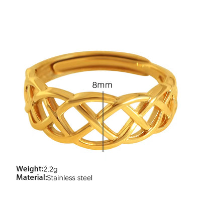 JEWELRY JZ06-11 Japan and South Korea Simple Stainless Steel 18K Gold Hollow Geometric Lines Open Ring for Women