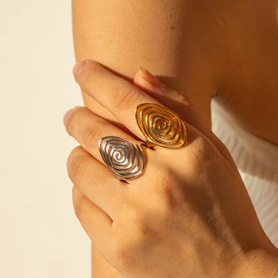 Geometric Jewelry Stainless Steel Ring Girls 18K Gold Plated Thin Lines Hollow Spiral Stacking Rings