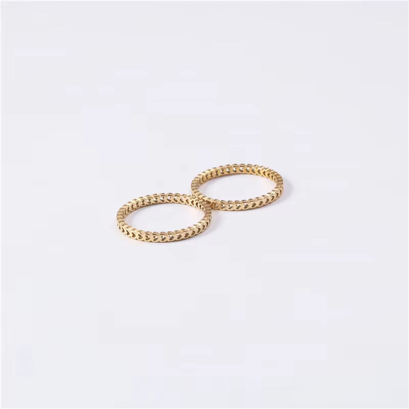 Waterproof 18K Pvd Gold Plated 316L Stainless Steel Cute Hollow-Out Hearts Pinky Rings for Women