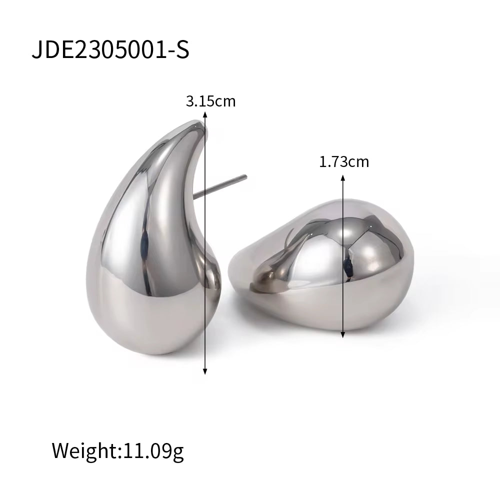 Anti-Tarnish Steel Grey Stainless Steel Chunky Earring Women Luxury Hoop Water Tear Drop Stud Earrings