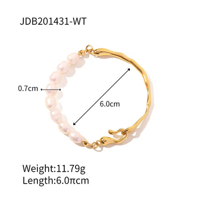 Charm Stainless Steel 18K Gold Plated Jewelry Splicing Bangle Fresh Waterpearl Pearl Bangles for Women