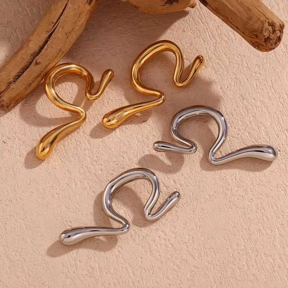 New Design Melting Style Clip on Earrings 18K Gold Plated Ear Cuff Earrings Stainless Steel Jewelry