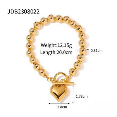 18K Gold PVD Stainless Steel Heart Shaped Beaded Bracelets Necklace for Women Fashion Jewelry