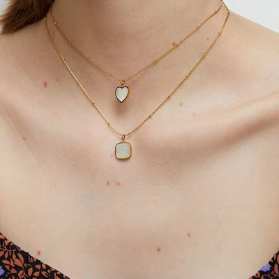 Minimalism Square Natrual Shell Pendant Necklace New Design 18K Gold Clavicle Chain Stainless Steel Jewelry Necklace for Women