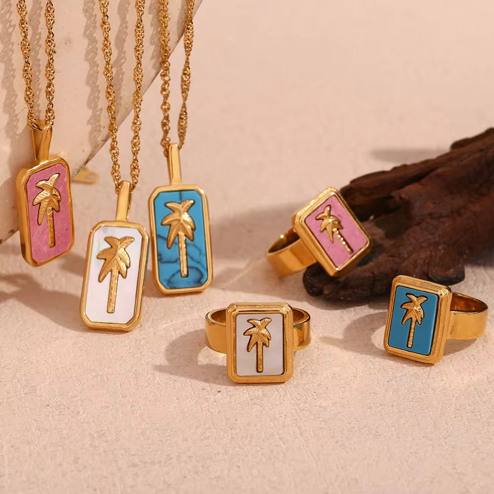 Spring 2024 Fashion Colorful Enamel Coco Pendant Necklace Gold Plated Tarot Necklace Stainless Steel Jewelry