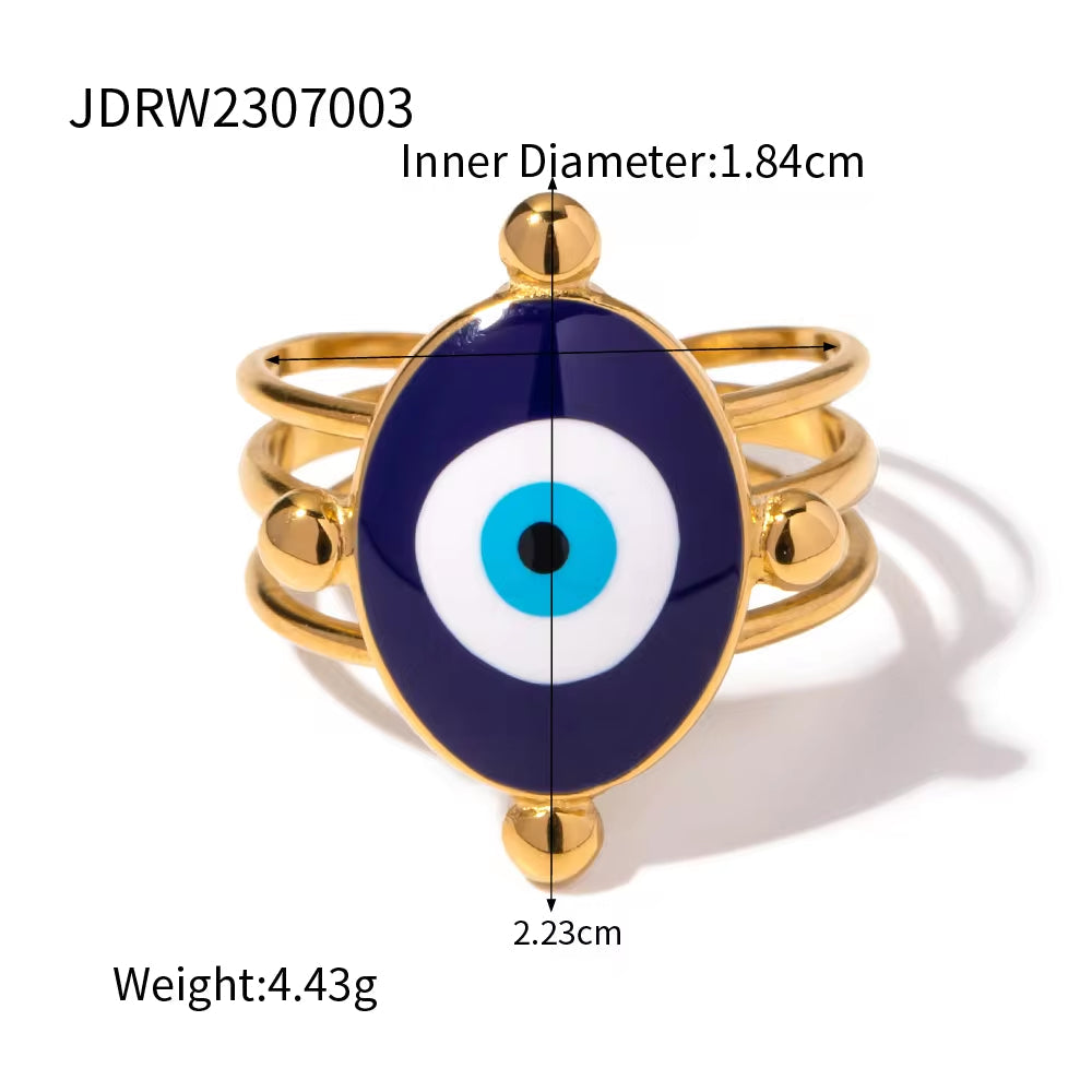 Devil Eye  Design Earrings Rings 18K Gold Plated Stainless Steel Waterproof Eyes Shape Personalized Jewelry Set