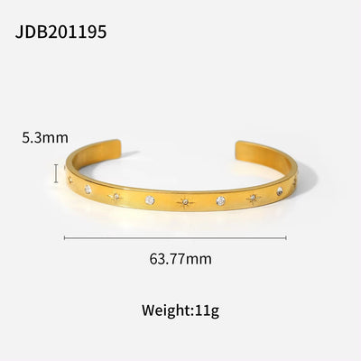 Trendy Zircon Inlaid Open Bracelet Gold Cuff Bangle 18K Gold PVD Plated Stainless Steel Bangle for Women