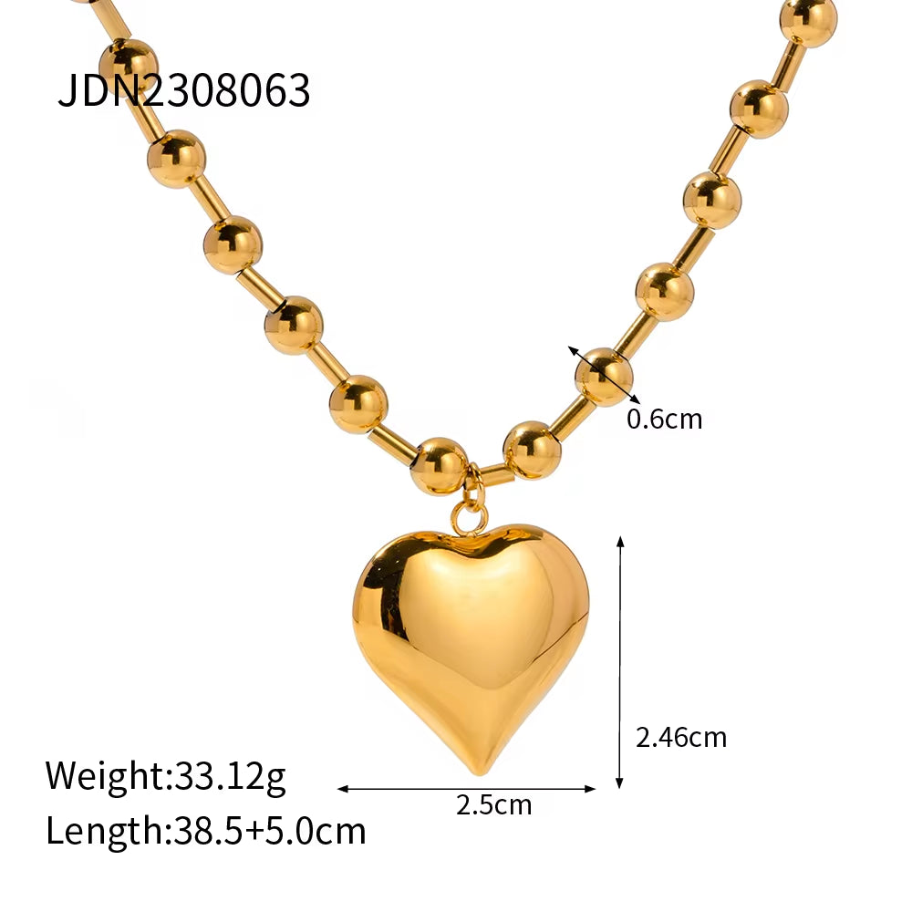 18K Gold PVD Stainless Steel Heart Shaped Beaded Bracelets Necklace for Women Fashion Jewelry