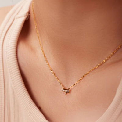 Dainty Stainless Steel 18K Gold Plated White Zircon Square Snake Crown Ring Pendant Jewelry Necklace