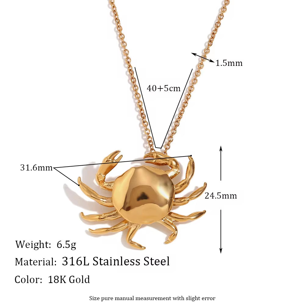 Crab Pendant Necklace 18K Gold Plated Stainless Steel Jewelry Christmas Gift Ideas 2024