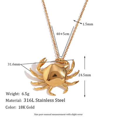 Crab Pendant Necklace 18K Gold Plated Stainless Steel Jewelry Christmas Gift Ideas 2024