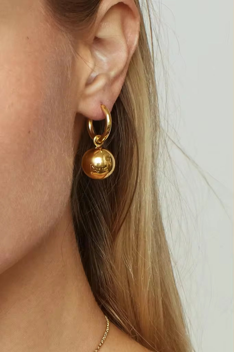 Ins Hot Solid Ball Pendant Earrings Stainless Steel Gold Plated Jewelry Gift Ring Hoop Earrings