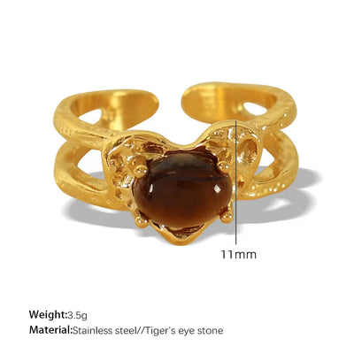 JEWELRY JZ17-8 2024 Vintage Heart Ring Tiger Eye Turquoise Ring Stainless Steel Ring