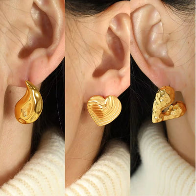 JEWELRY EH EH177-9 High Quality Wholesale Custom Cheap French Fashion Pleated Textured Heart Drop Earrings