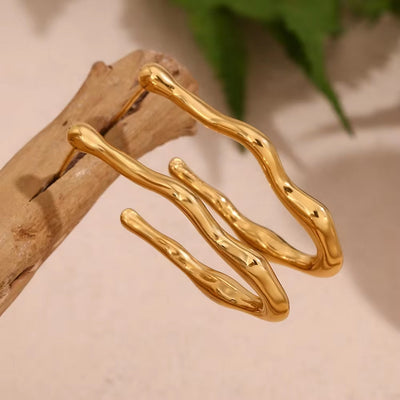 Engraved Water Wave Statement Hoop Earrings Gold Plated Jewelry Tarnish Free Stainless Steel Earrings