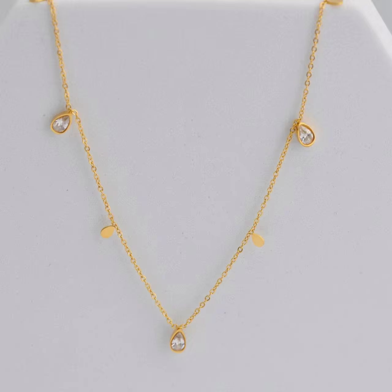 18K Pvd Gold Plated Water Drop Zirconia Dot Triangle Square Pendant Necklace Stainless Steel Tarnish Free Jewelry FJN0171N