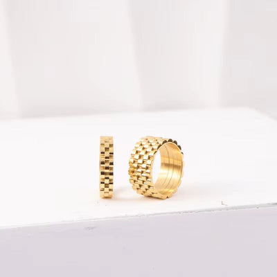 High End 18K Gold Plated Stainless Steel Watchband Rings Watch Strap Band Rings for Women