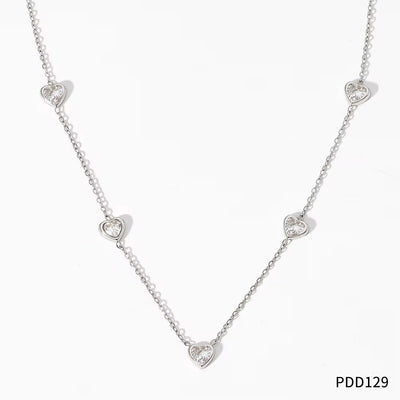 Luxury Jewelry Stainless Steel Chain Chocker Heart Zircon Pendant Necklace