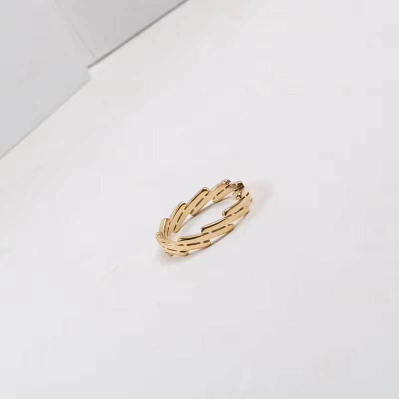 18K Gold Plating Stainless Steel Two Step Step Wall Shape Women Stacking Ring