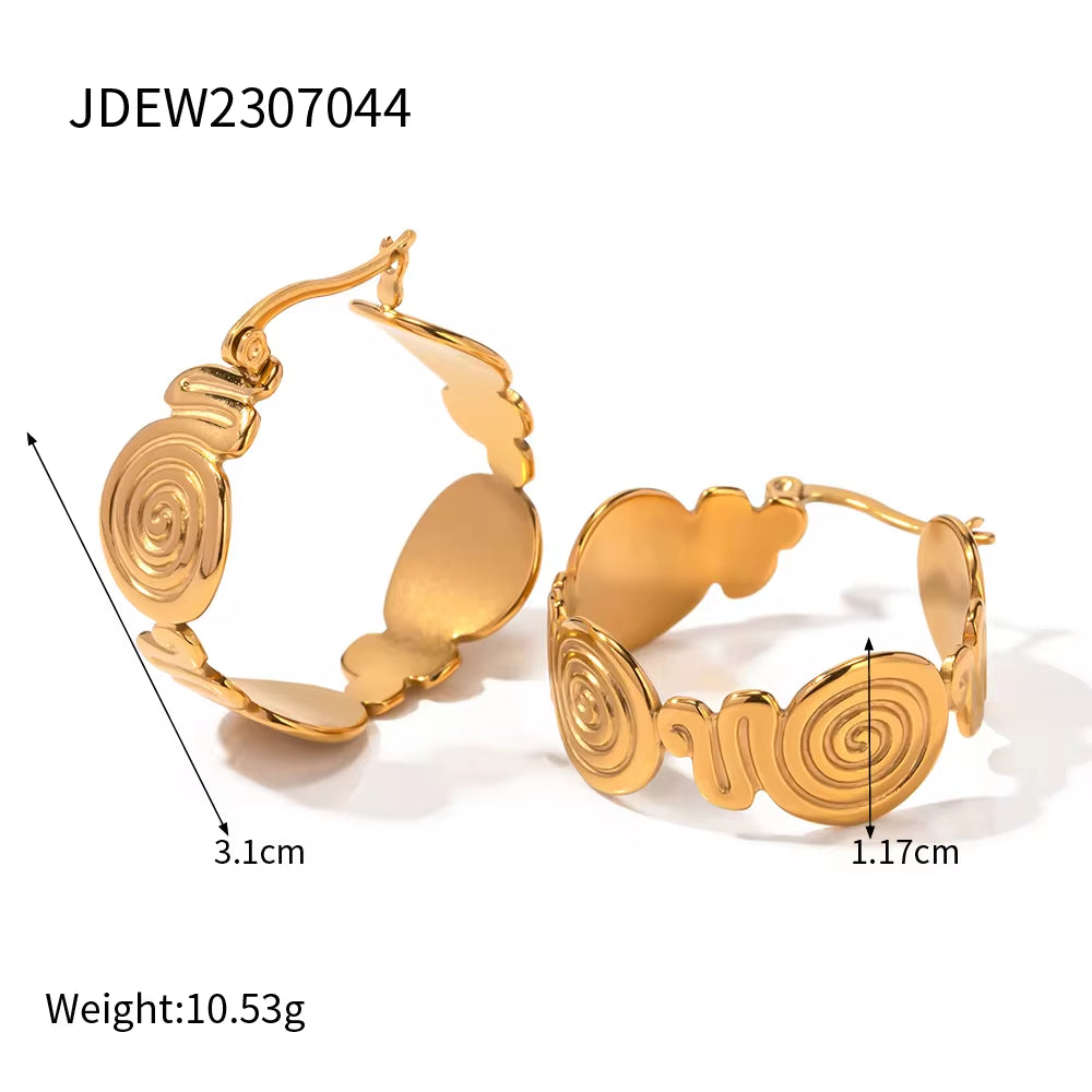 Design Double Screw Pendant Earring Bracelet Necklace 18K Gold Plated Stainless Steel Circle Shape Hammer Jewelry Set