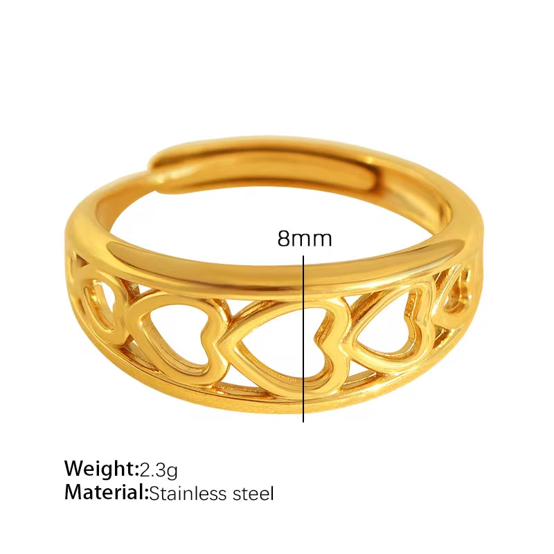 JEWELRY JZ06-11 Japan and South Korea Simple Stainless Steel 18K Gold Hollow Geometric Lines Open Ring for Women