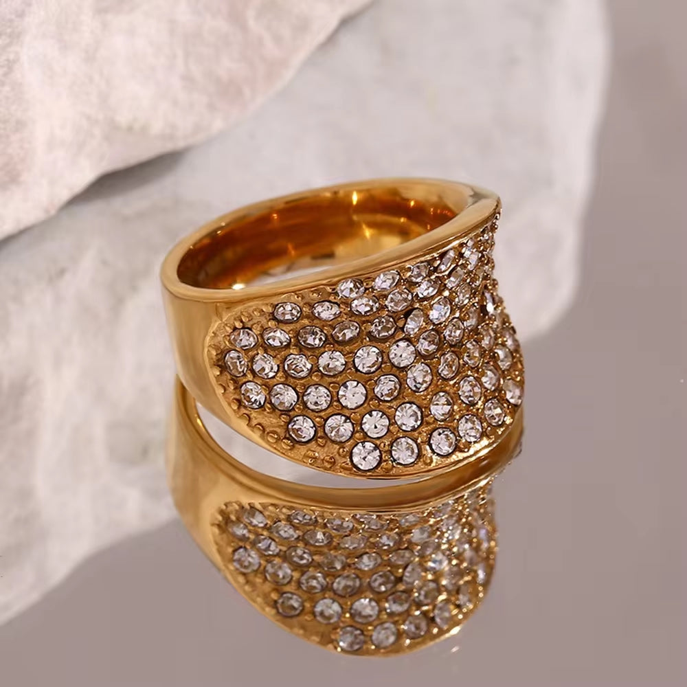 Shining Zircon Engagement Rings for Women Gold Plated Party Jewelry Stainless Steel Finger Ring