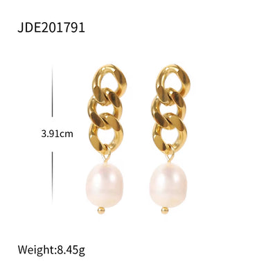 New Arrival Baroque Pearl Drop Earrings Stainless Steel Chain Freshwater Pearl Drop Earring