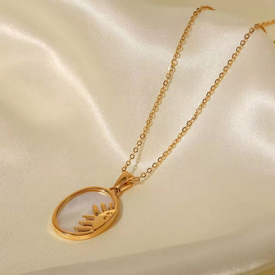 New Stainless Steel White Shell Sun Necklace 18K Gold Plated Oval Sun Shell Pendant Necklace