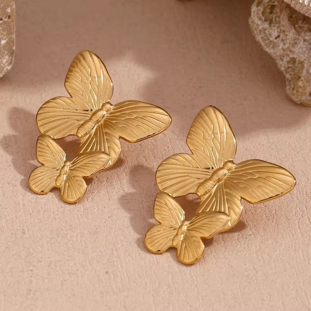 Butterfly Earrings Gold Plated Jewelry Drop Earrings anti Tarnish Jewelry Stainless Steel Earrings