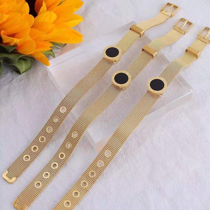 Newest Design Stainless Steel Watch Band Strap Wide Stainless Steel 18K Gold Numerals Wristband Bracelet