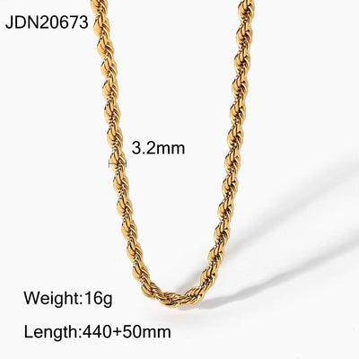 Dainty PVD 18K Gold Plated Twisted Rope Unisex Chain Necklace Hip Pop Custom Jewelry for Daily