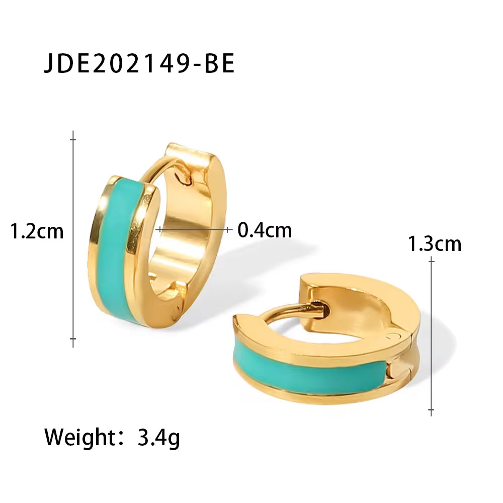 Enamel Small Size Huggie Hoop Earrings Stainless Steel Gold 18K Plated Oil Dripping Ear Cuff